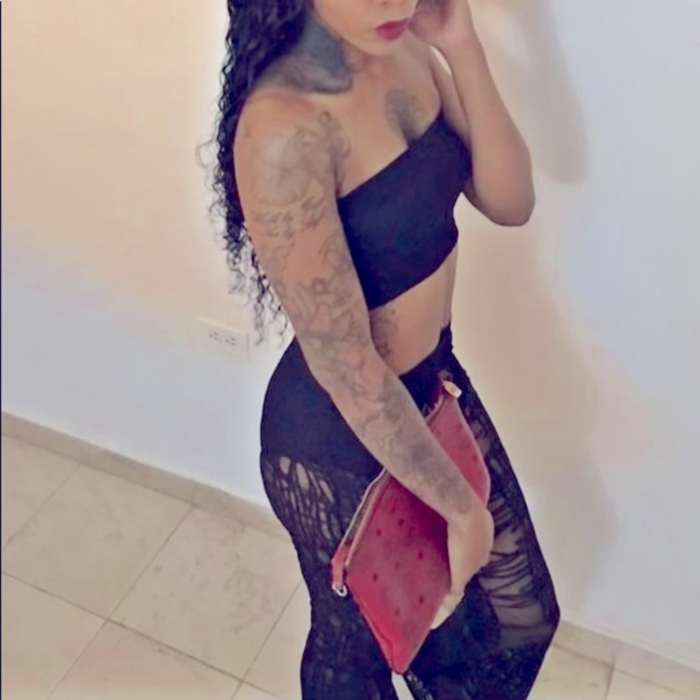 Two piece sheer black pants with tube top - Picture 3 of 9